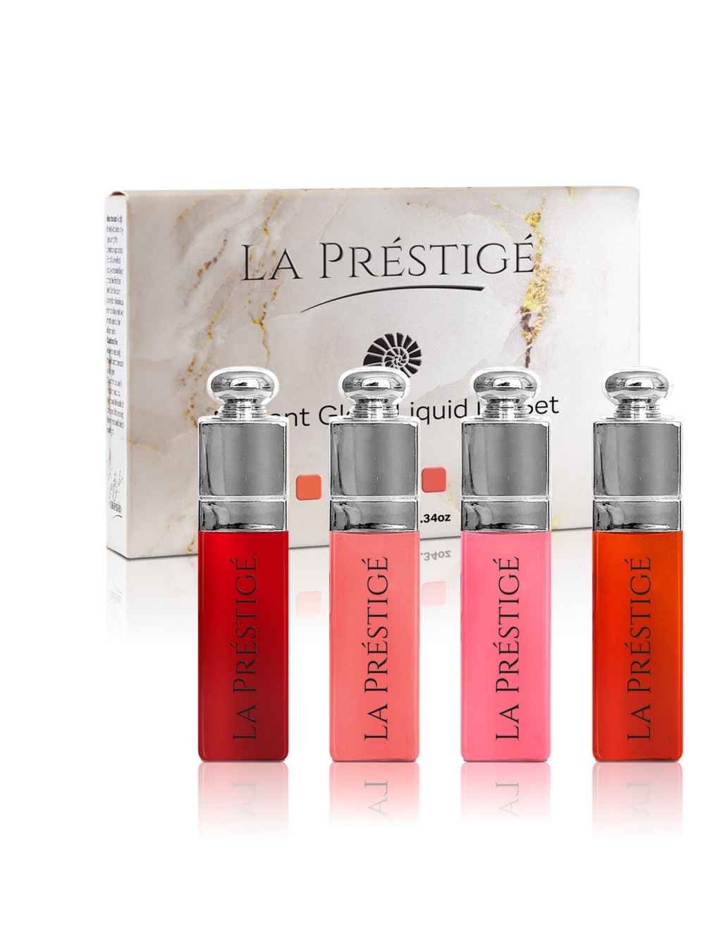 La Prestige 4-Piece Liquid Lip Gloss Set — Red, Coral, Pink, Orange